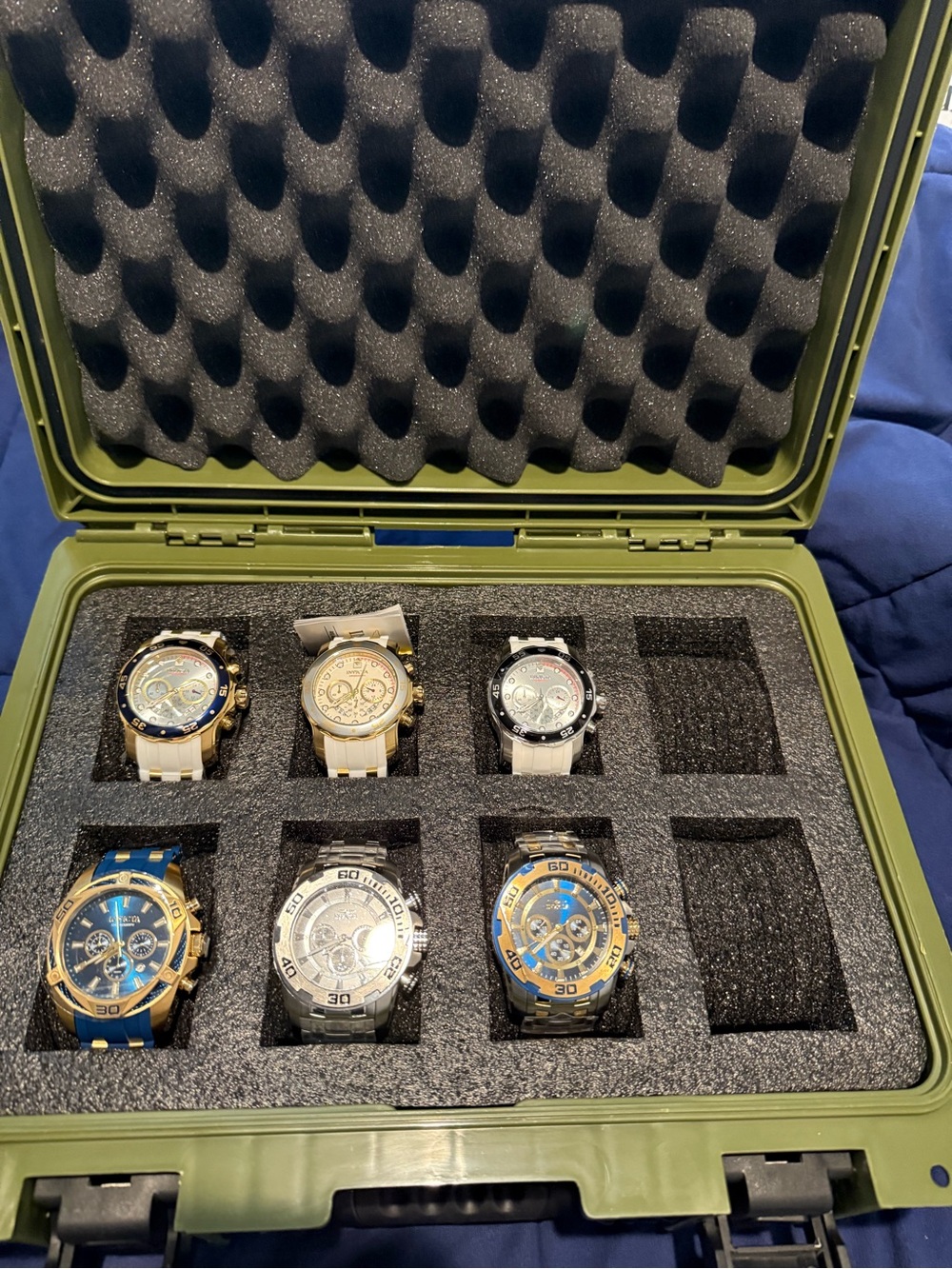 Invicta Olive Green Hard Case Watch Storage with Black Foam